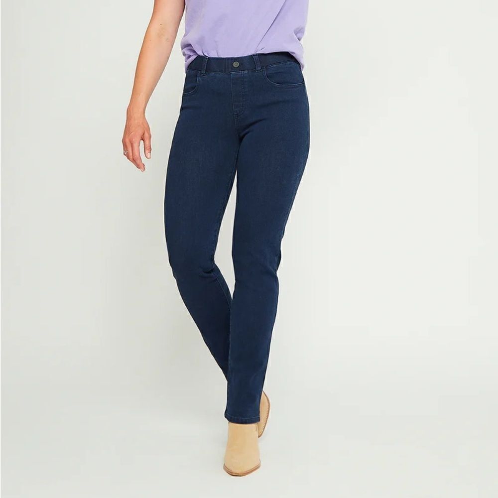 Betabrand 4-Pocket Straight Leg Yoga Denim Pants - Dark Indigo